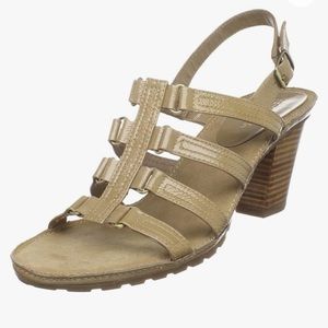 Aerosoles women’s lattice-work flirty stacked heels with ankle strap.